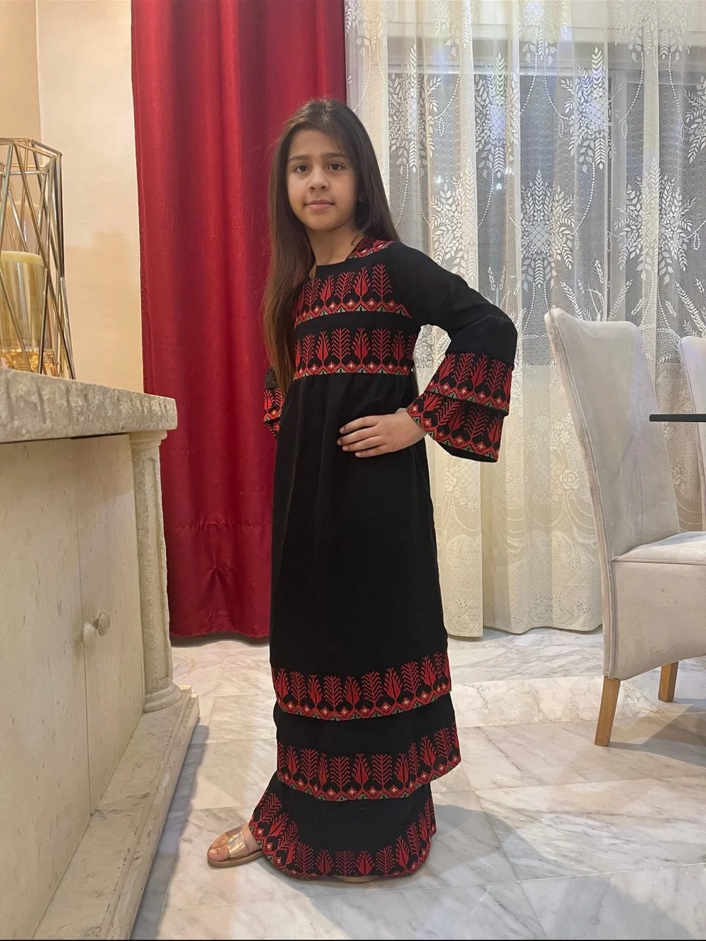 Black and Red Embroidered Palestinian Maxi Dress - Picture 2 of 7